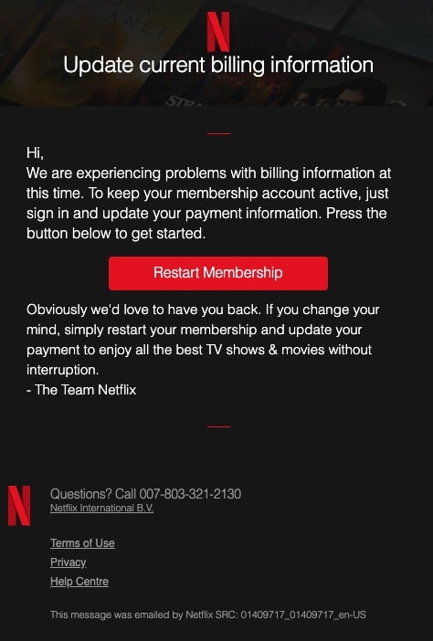 2020-10-02 Netflix Spam-Mail Update subscription payment