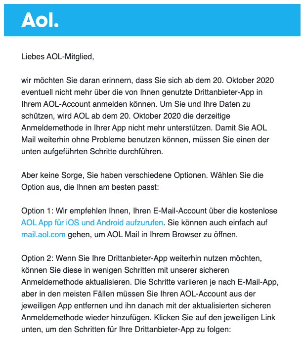 2020-10-07 AOL Mail Wichtig- Ihre Account-Sicherheit ist nicht auf dem neuesten Stand