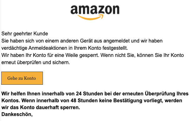 Amazon Spam Fake-Mail Passwort falsch