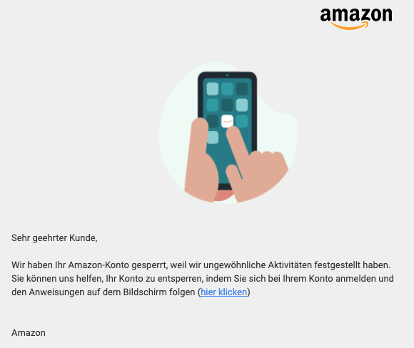 2020-10-06 Amazon Spam Fake-Mail Benachrichtigung- Ihr Konto wurde gesperrt