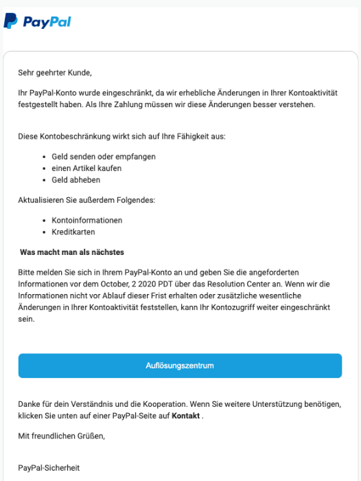 Paypal Phishing Aktuell Diese E Mails Sind Betrug Spam Ubersicht