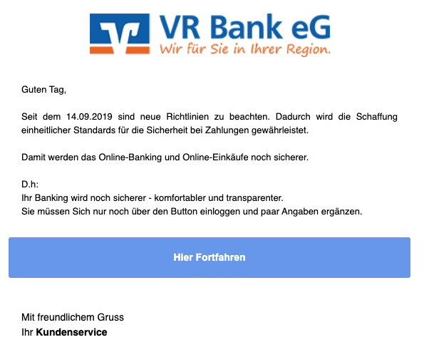 2020-10-06 Volksbank Phishing Spam-Mail Meldung