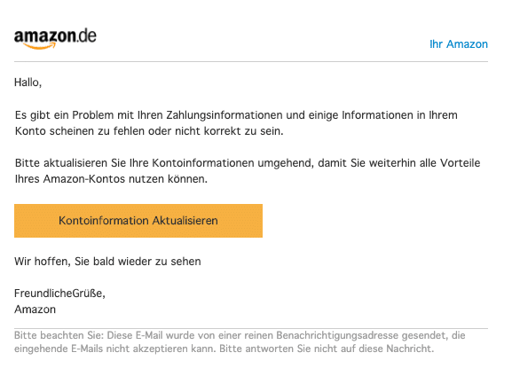 2020-10-12 Amazon Spam-Mail Fake Kontoauszug