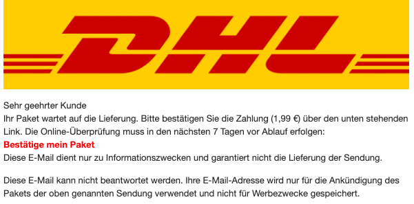 2020-10-26 DHL Spam Fake-Mail Abofalle