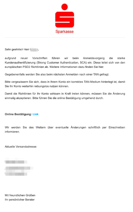 2020-10-27 Sparkasse Spam-Mail Aenderung des Anmeldeverfahrens