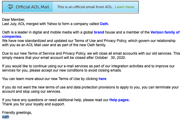 2020-10-28 AOL Phishing Fake-Mail Please Update Your AOL Account