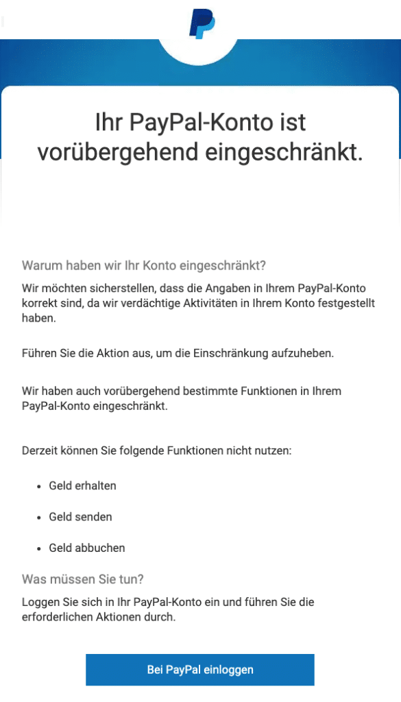 PayPal Phishing aktuell Diese EMails sind Betrug (Spam Übersicht)