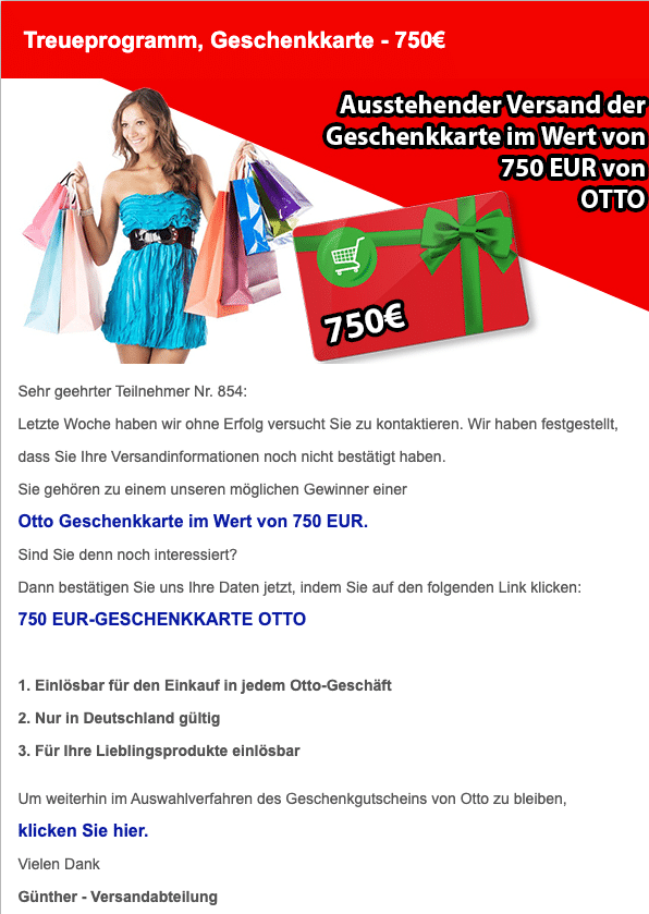 2021-01-14 Otto Spam Fake-Mail Geschenkkarte