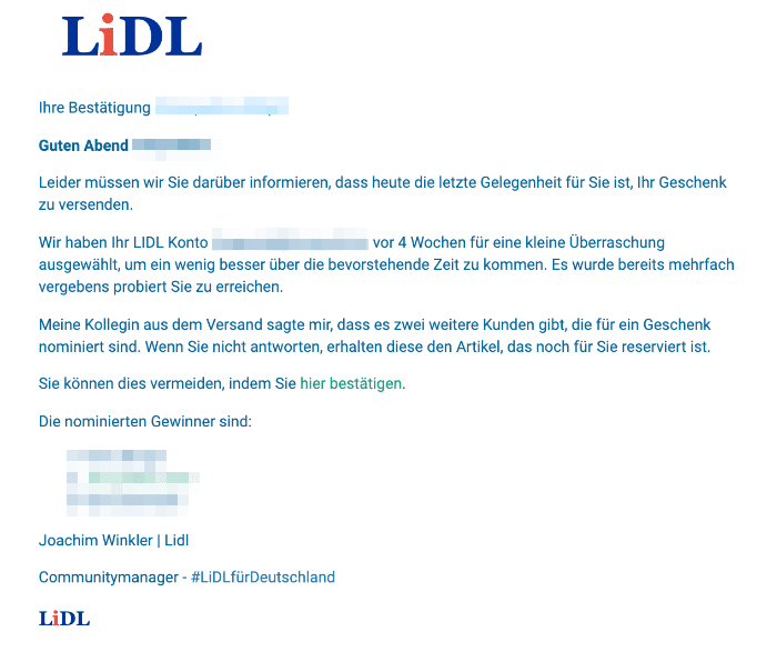 2021-01-24 Lidl Spam Fake-Mail
