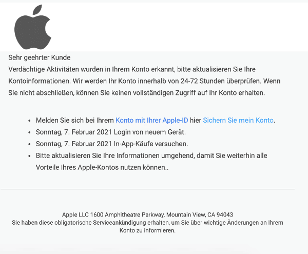 2021-02-07 Apple Spam Phishing Fake-Mail