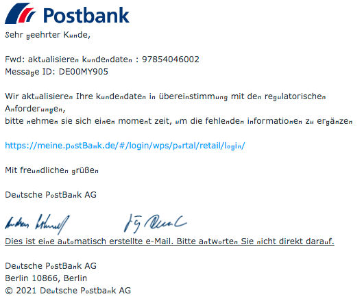 2021-04-05 Postbank Pishing